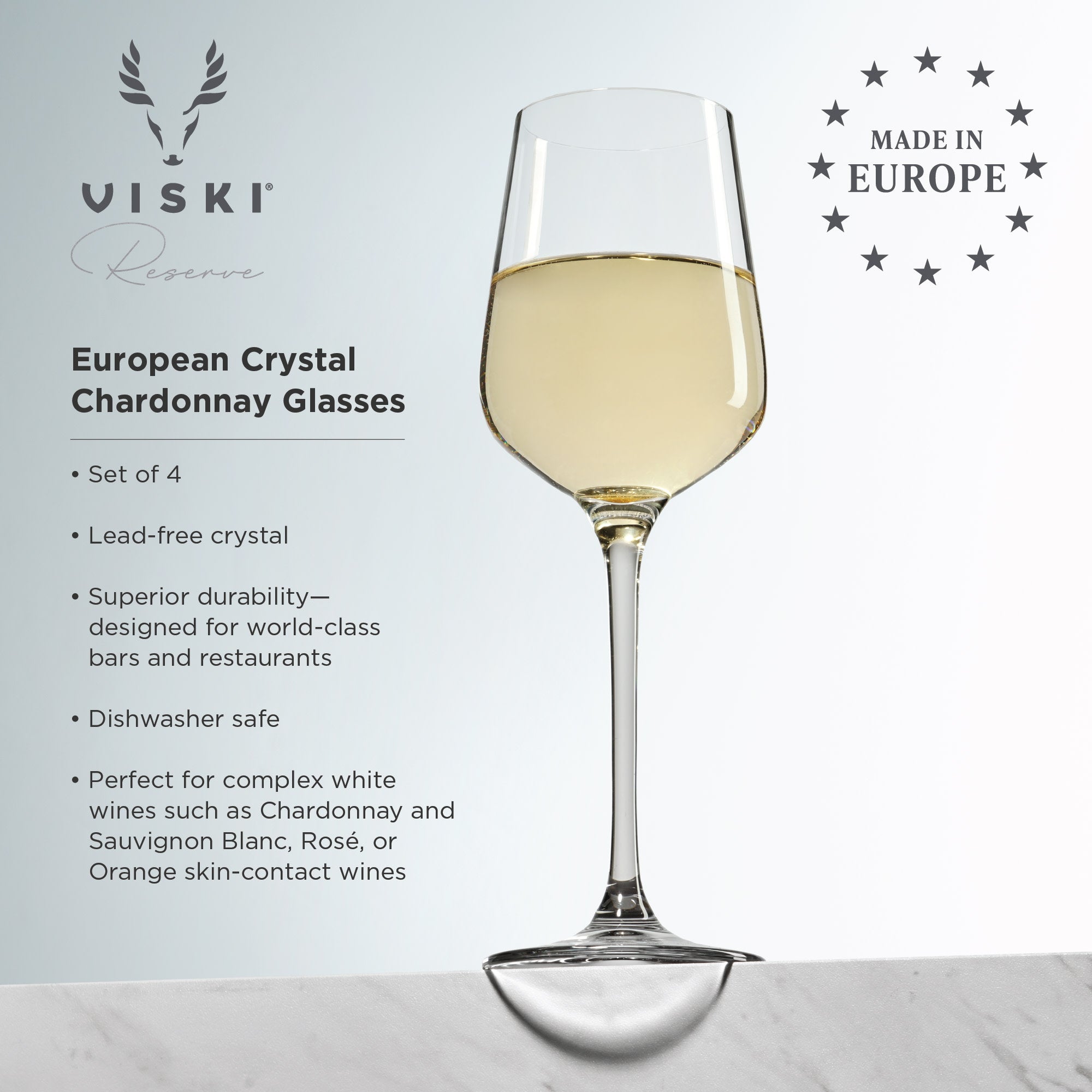 Viski Reserve Inez Crystal Chardonnay Glasses - Thumbnail 2