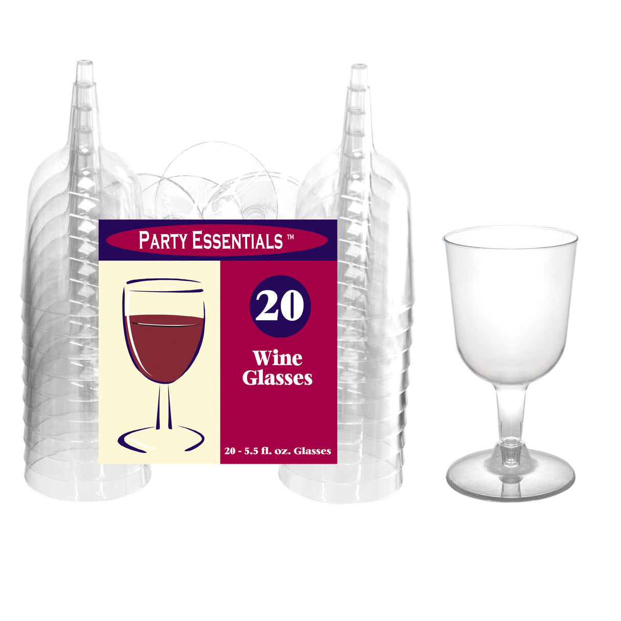 Party Essentials  5.5 oz Stemmed Wine Glasses, Set of 20