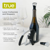 Lever Corkscrew and Stoppers, Set of 3