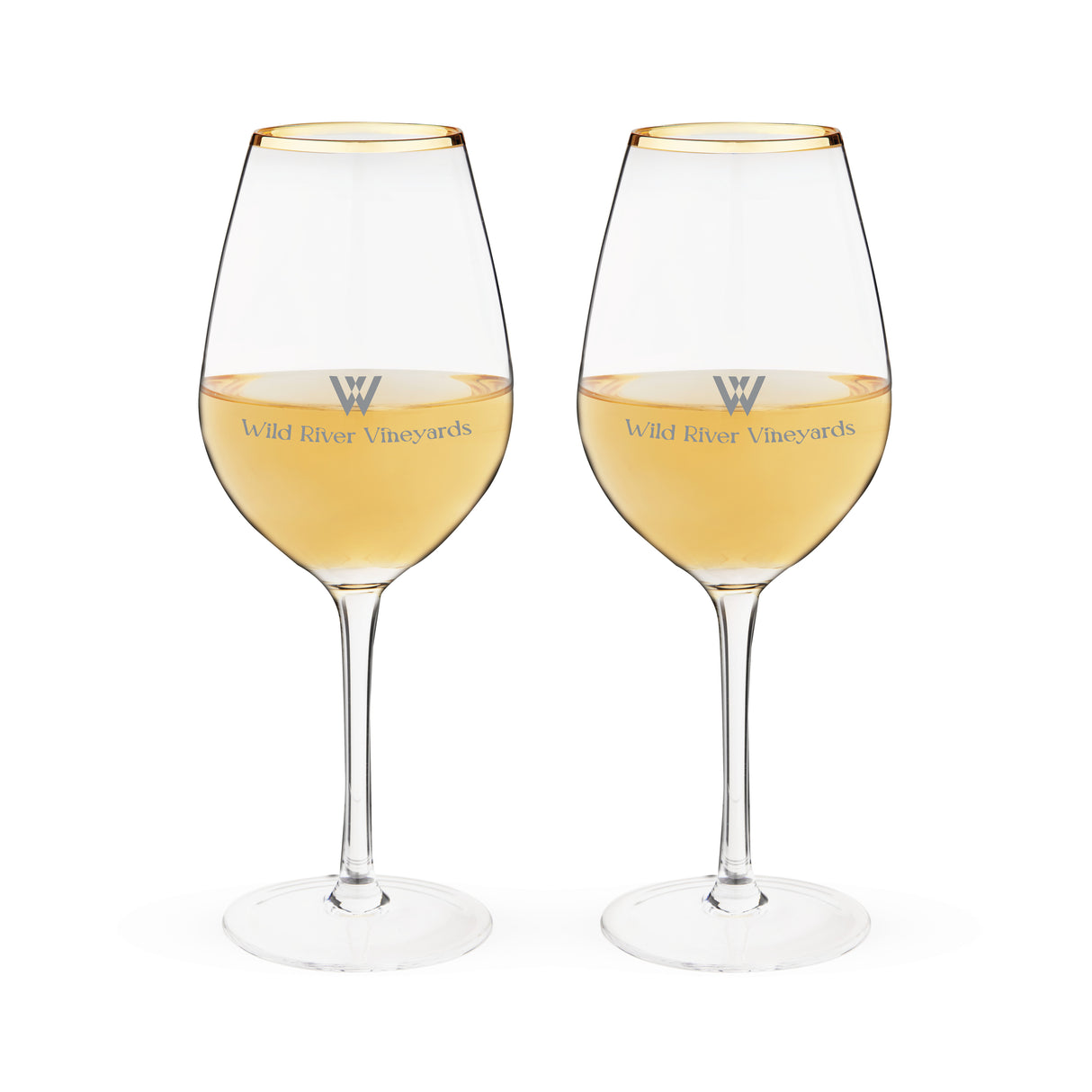 Gilded Stemmed Wine Glasses, Set of 2