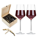 Raye Crystal Angled Bordeaux Glasses & Corkscrew Gift Box, Set of 3