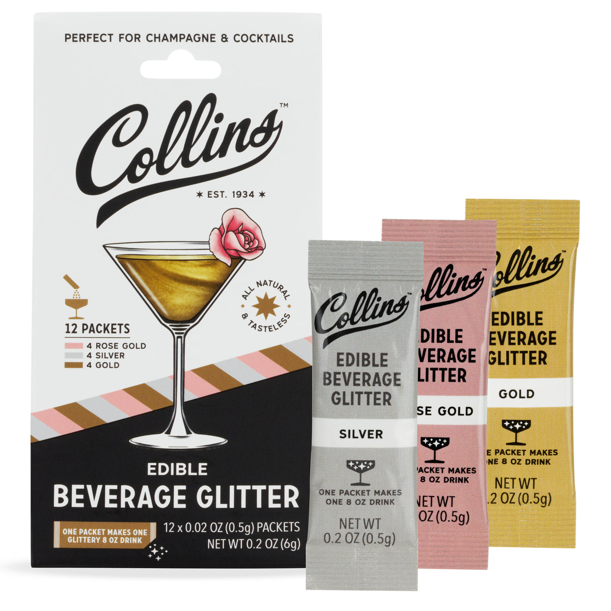 Collins Cocktail Glitter in Champagne Variety, Edible Drink Glitter for ...