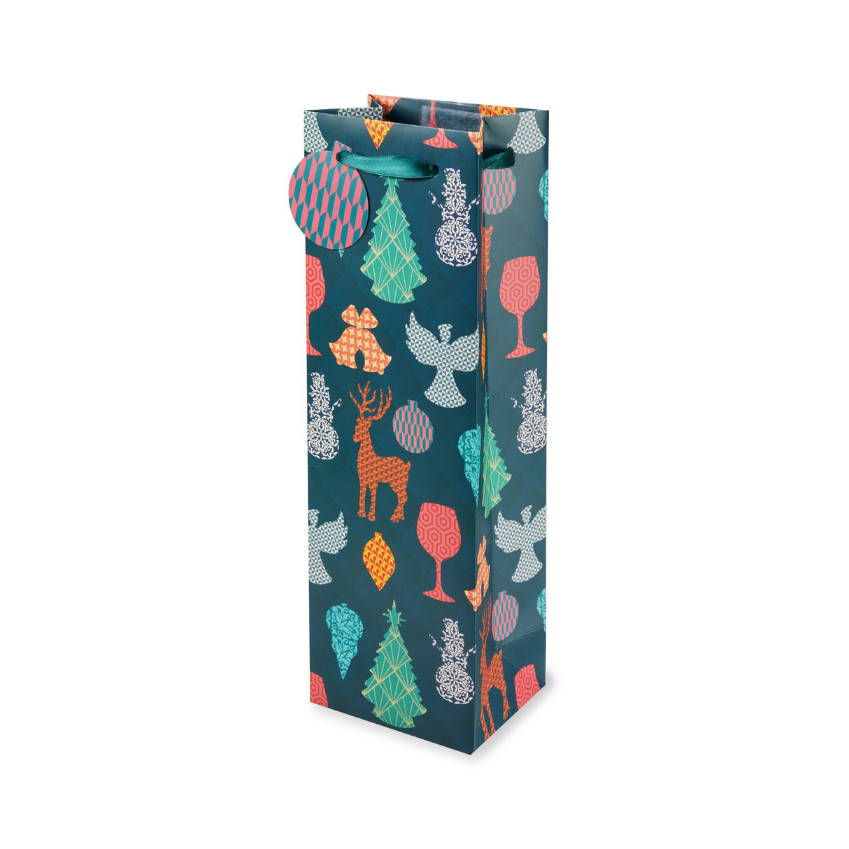 Holiday Patterned Icons Single Bottle Wine Bag