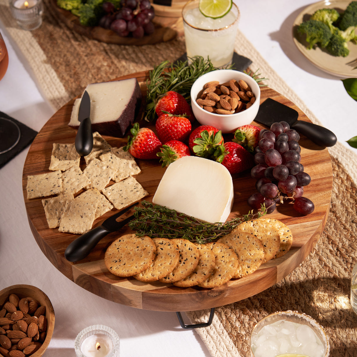 Acacia Wood Footed Cheese Board & Knife Set