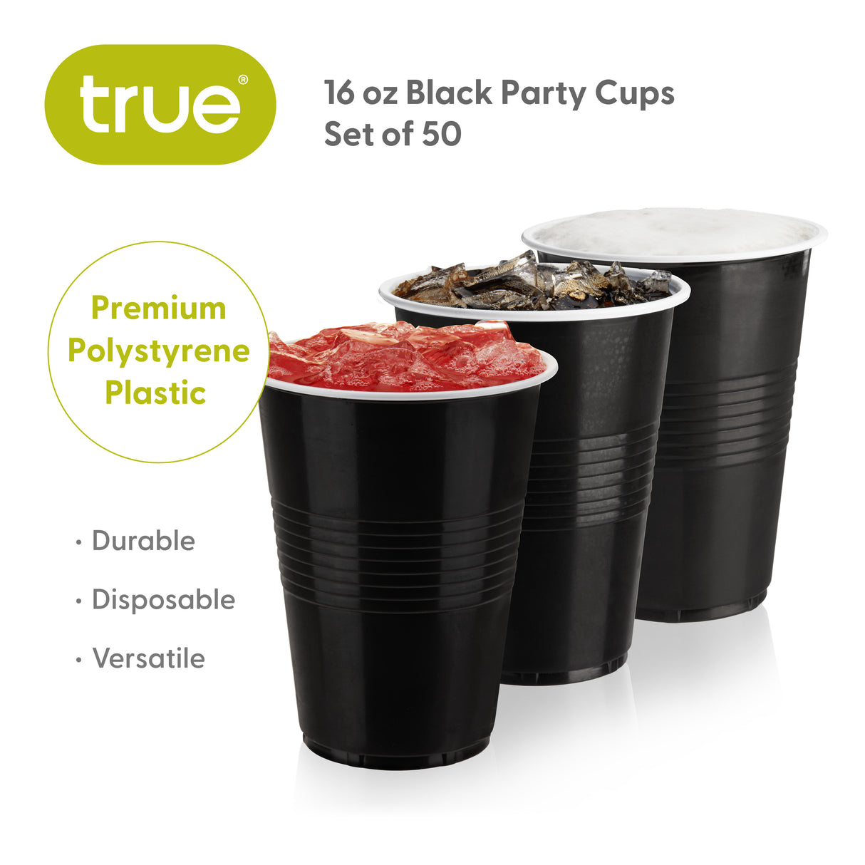 Party 16 oz Plastic Cups in Black, Set of 50