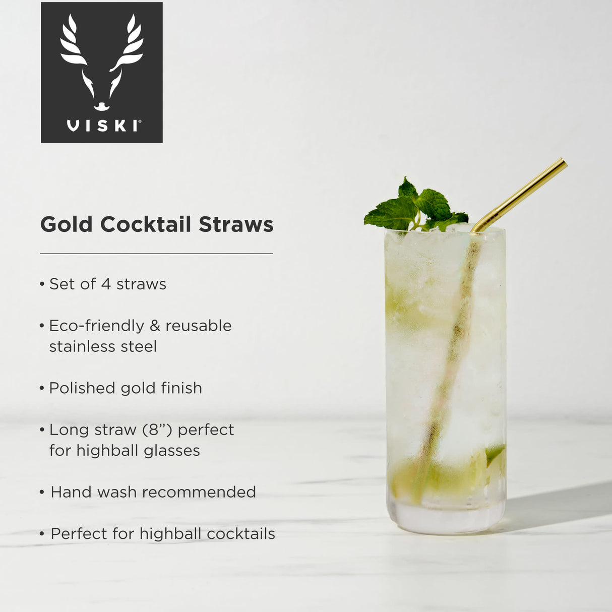 Belmont Cocktail Straws in Gold, Set of 4