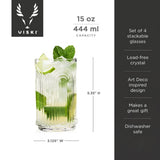 Deco Beau Crystal Highball Glasses, Set of 4