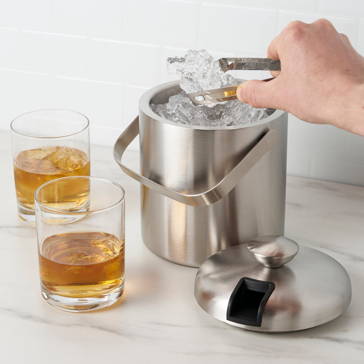 Double Walled Stainless Steel Ice Bucket with Tongs