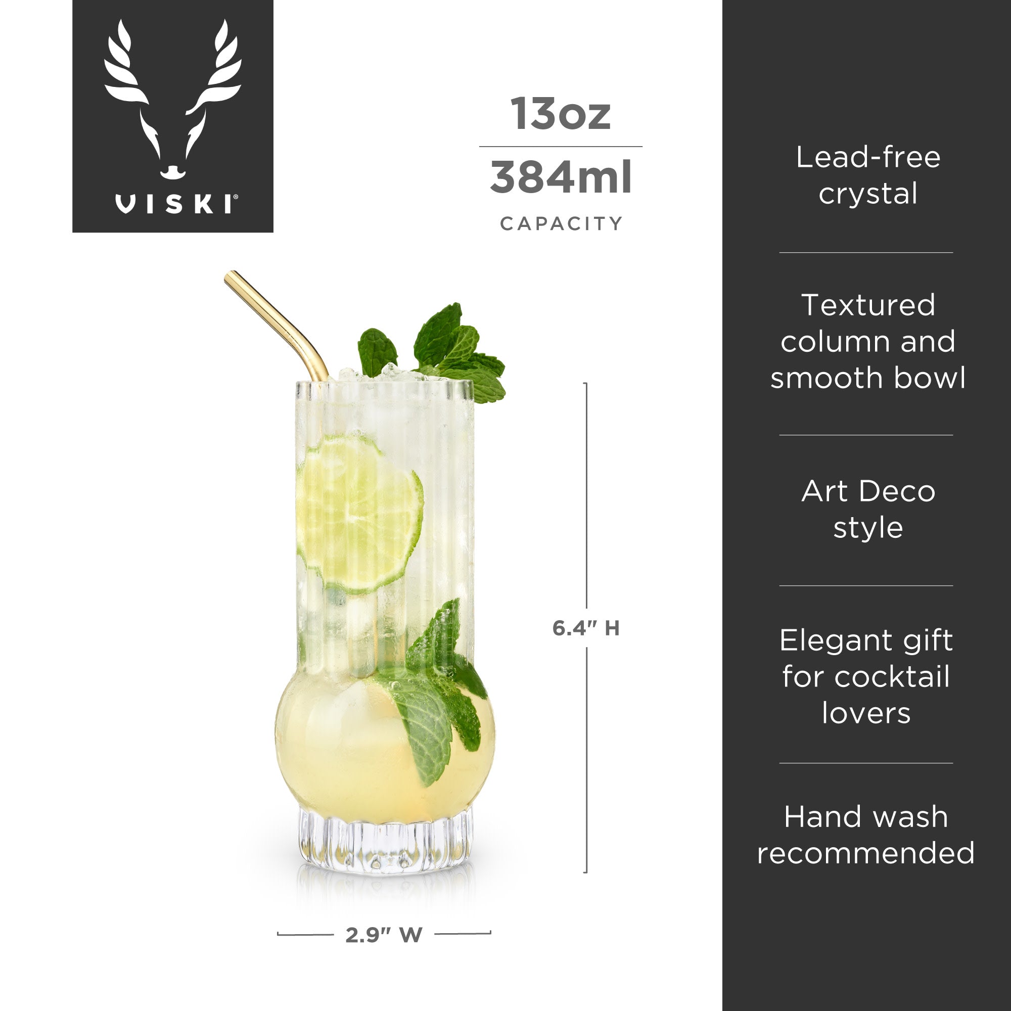 Viski Art Deco Highball Glasses - Thumbnail 3