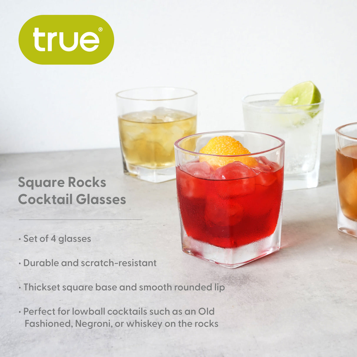 Square Rocks Cocktail Glasses, Set of 4