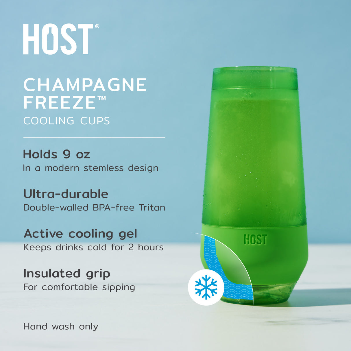 Champagne FREEZE Cooling Cup in Assorted Vivid Colors, CDU 12ct