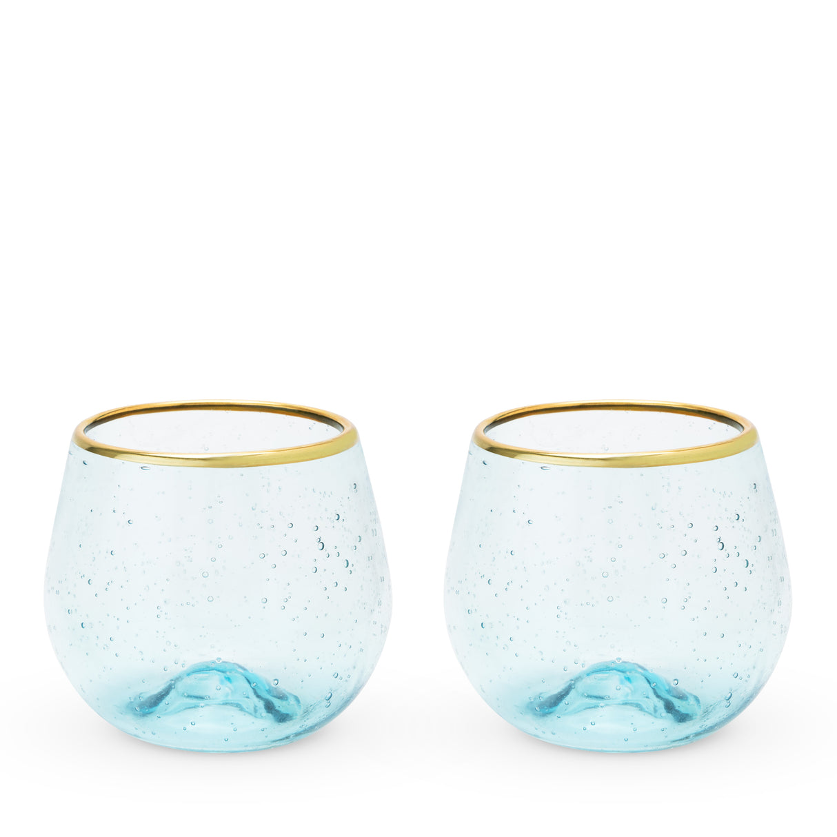 Aqua Bubble Stemless Wine Glasses, Set of 2