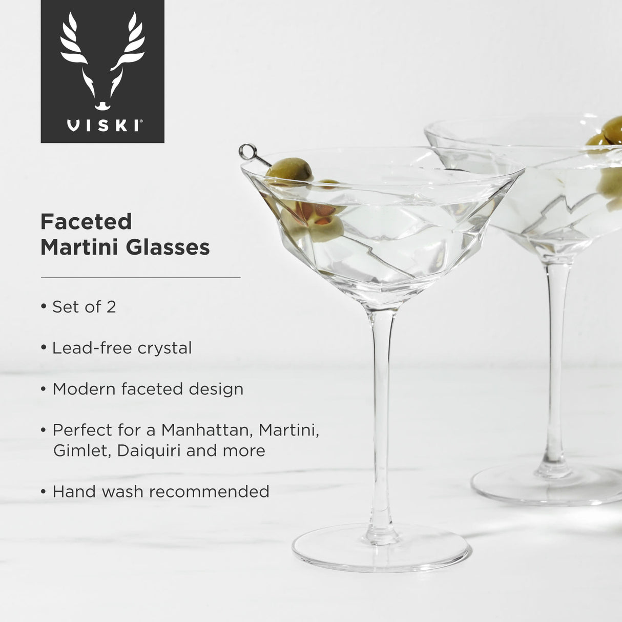 Seneca Crystal Faceted Martini Glasses, Set of 2