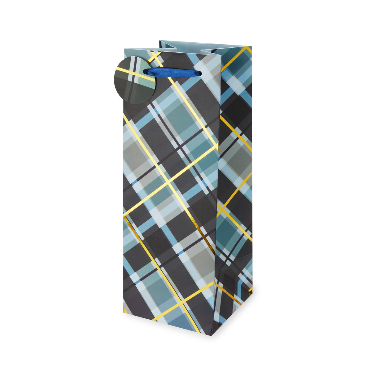 Blue Plaid 1.5L Bottle Wine Bag