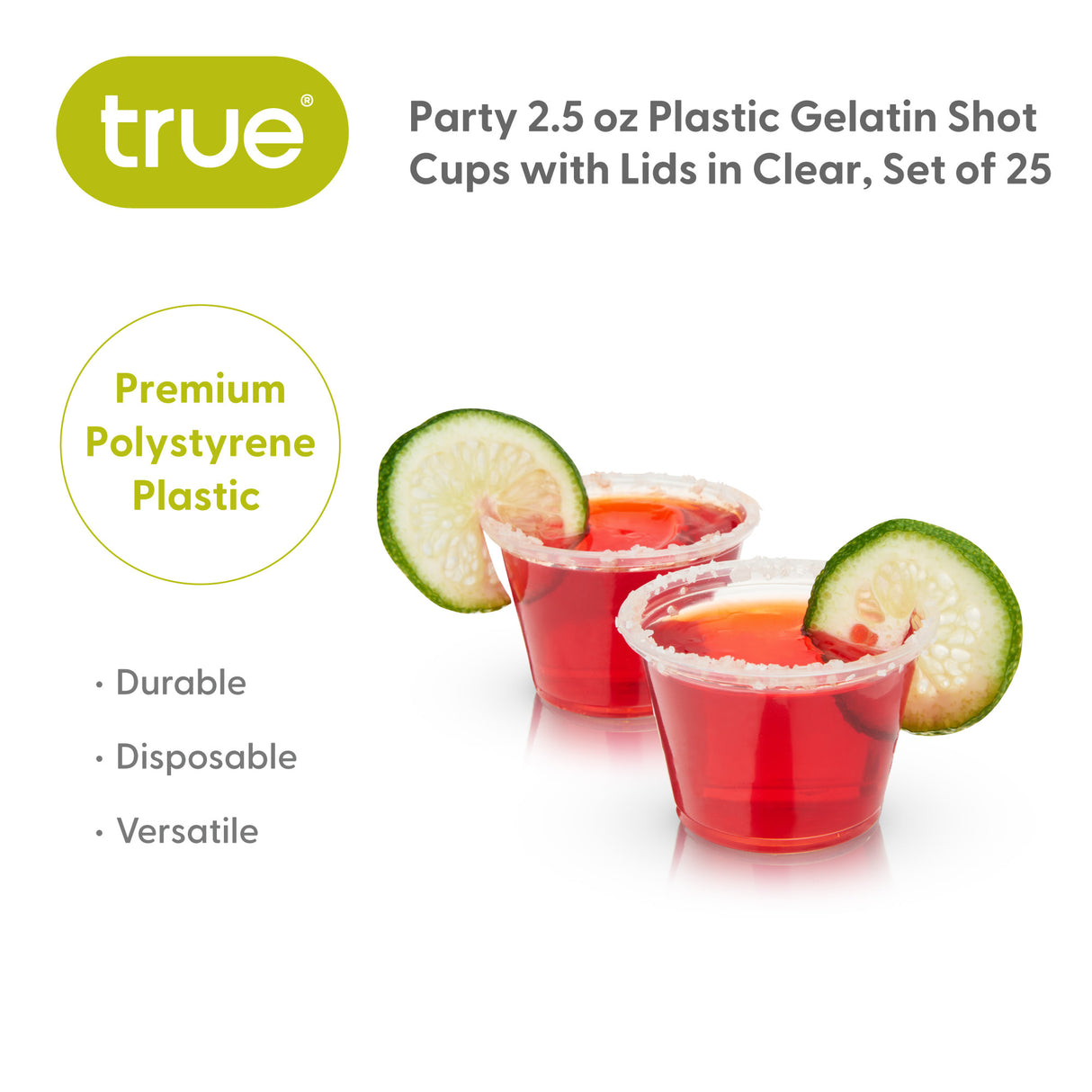 Party 2.5 oz Plastic Gelatin Shot Cups with Lids in Clear, Set of 25