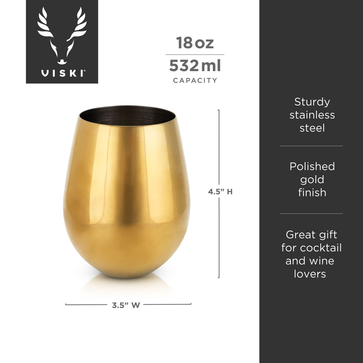 Belmont Stemless Wine Glasses in Gold, Set of 2