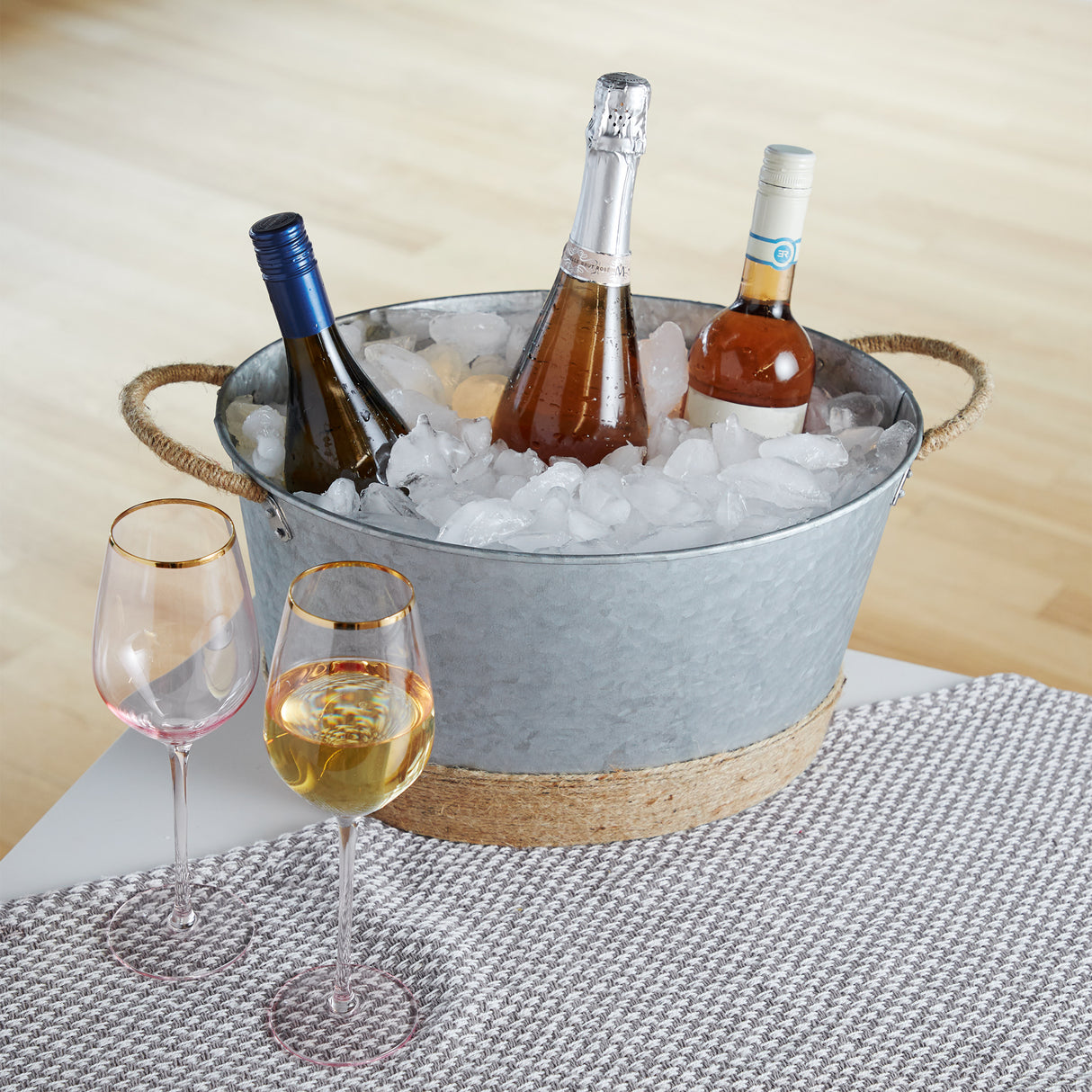 Jute Rope Wrapped Galvanized Metal Beverage Tub