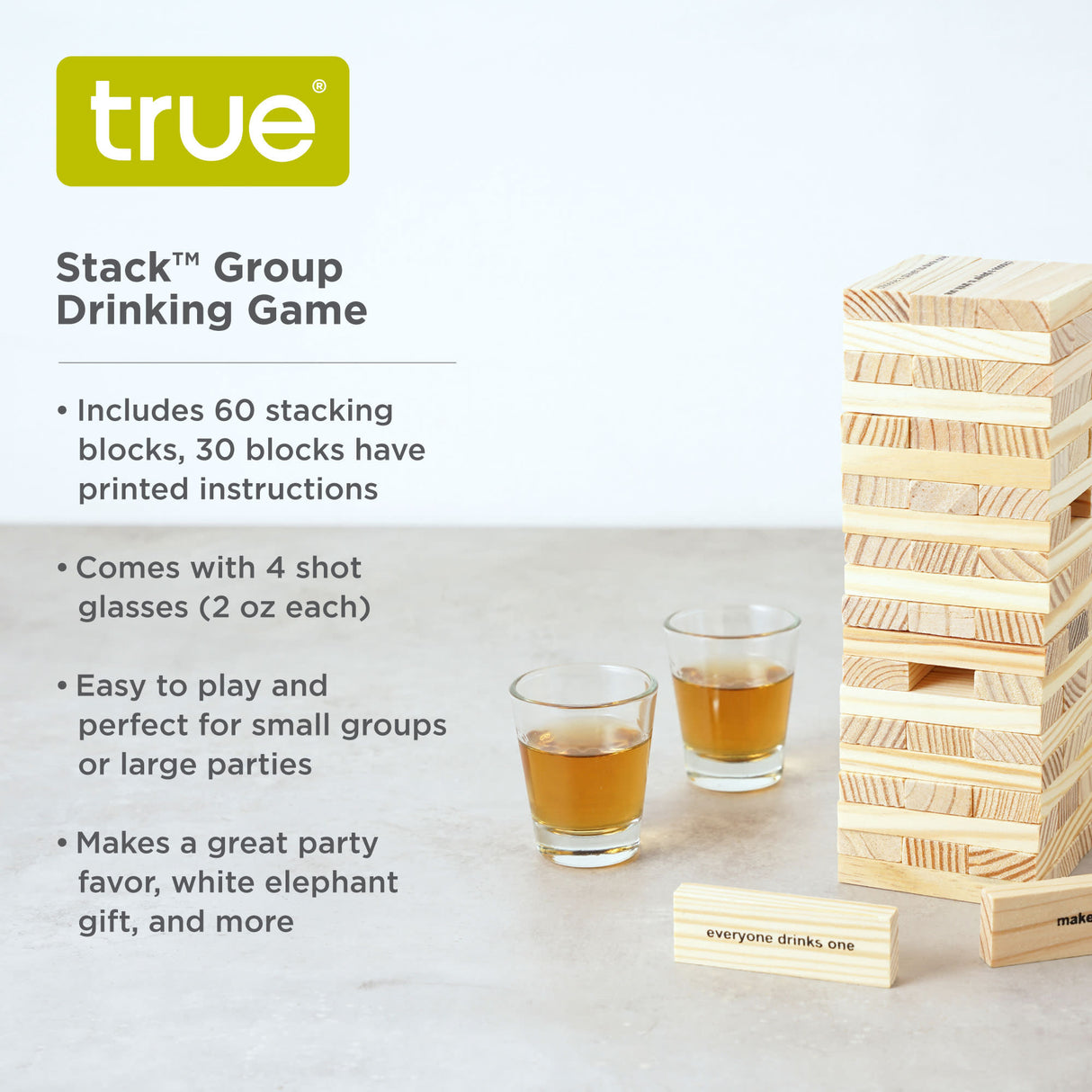 Stack Stacking Blocks Drinking Game with Shot Glasses