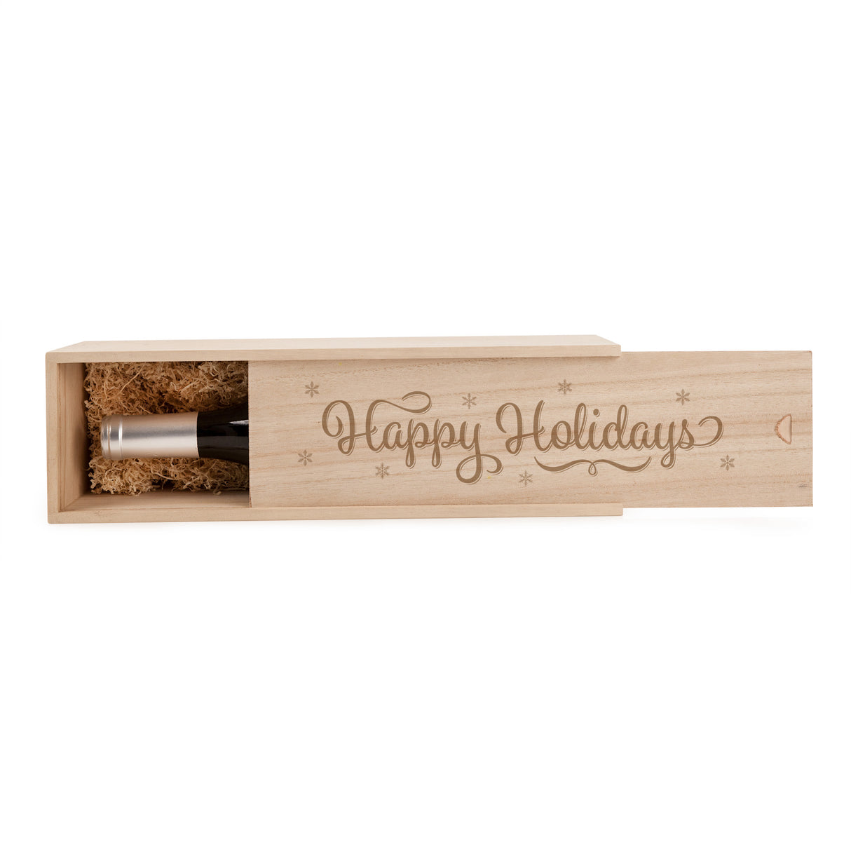 Happy Holidays Single Bottle Paulownia Wood Wine Box