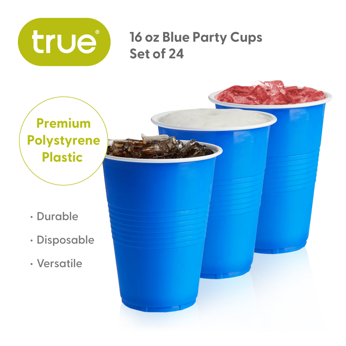 Party 16 oz Plastic Cups in Blue, Set of 24