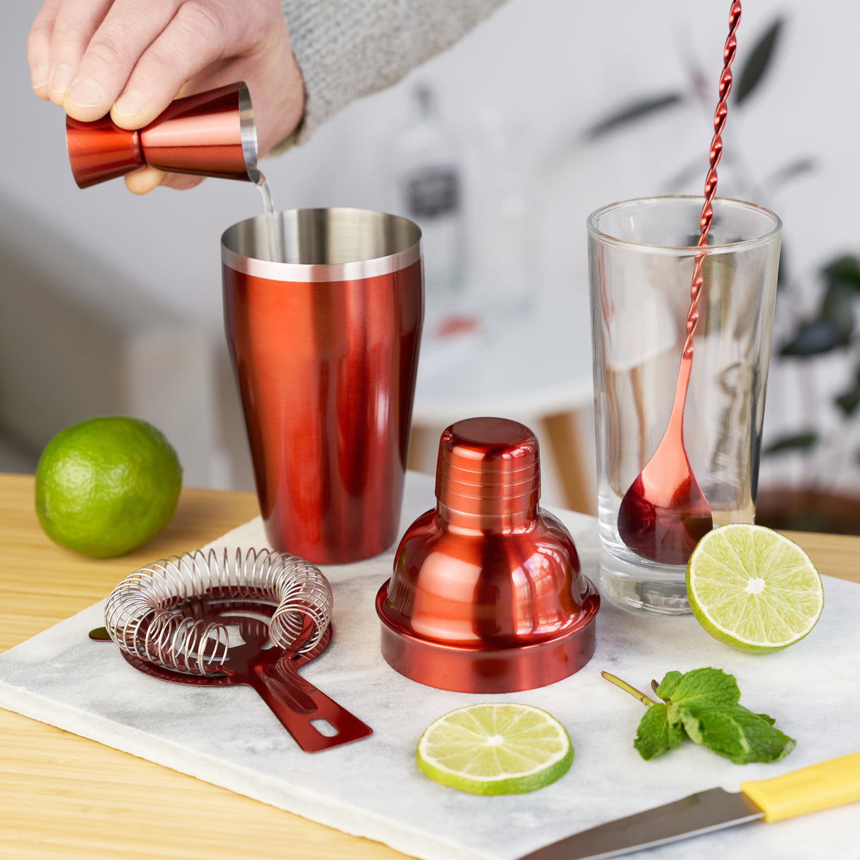 4-Piece Mixologist Barware Set in Red