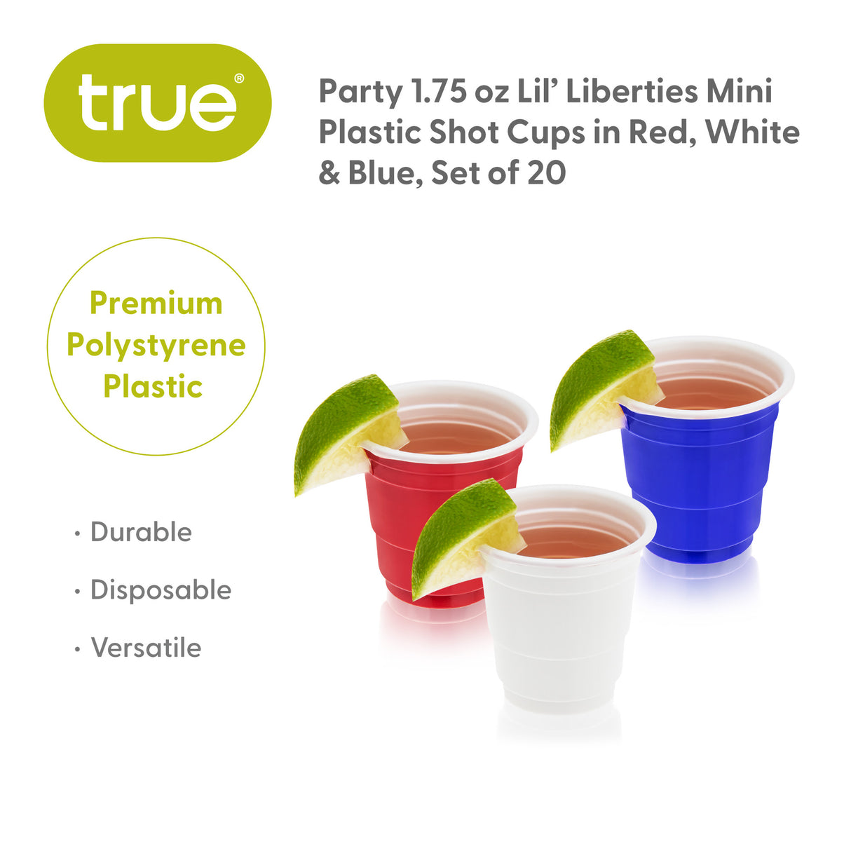 Party 1.75 oz Lil’ Liberties Mini Plastic Shot Cups in Red, White & Blue, Set of 20