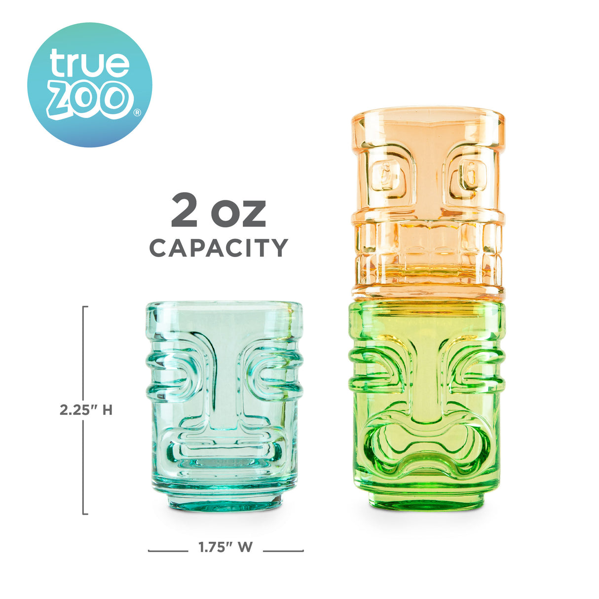 TrueZoo Tiki Trio Shot Glasses in Assorted Colors, Set of 3, CDU 12ct