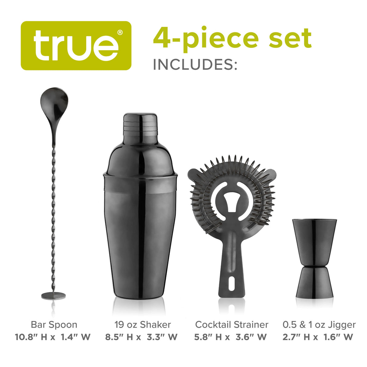 4-Piece Mixologist Barware Set in Gunmetal