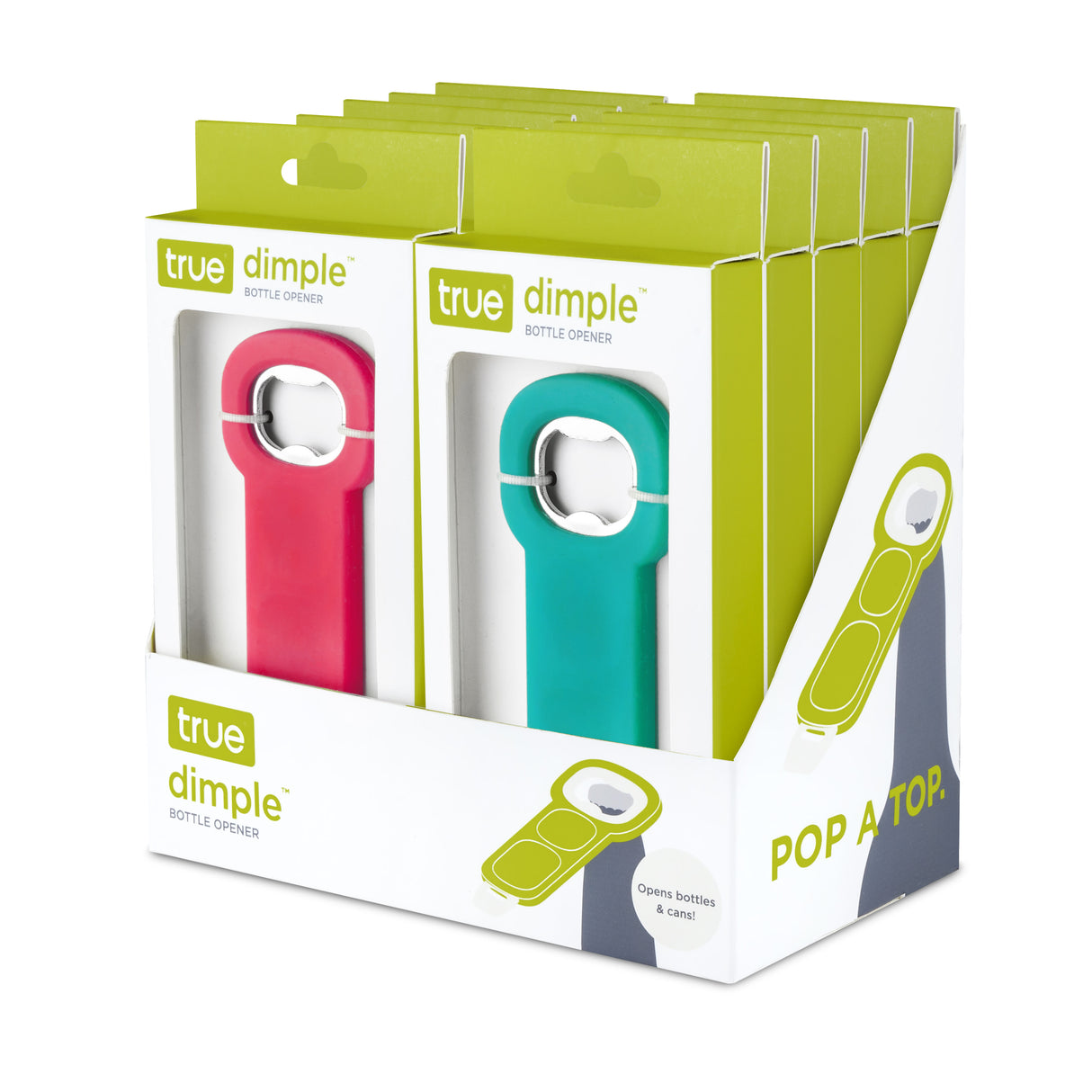 Dimple Bottle Opener in Assorted Colors, CDU 12ct