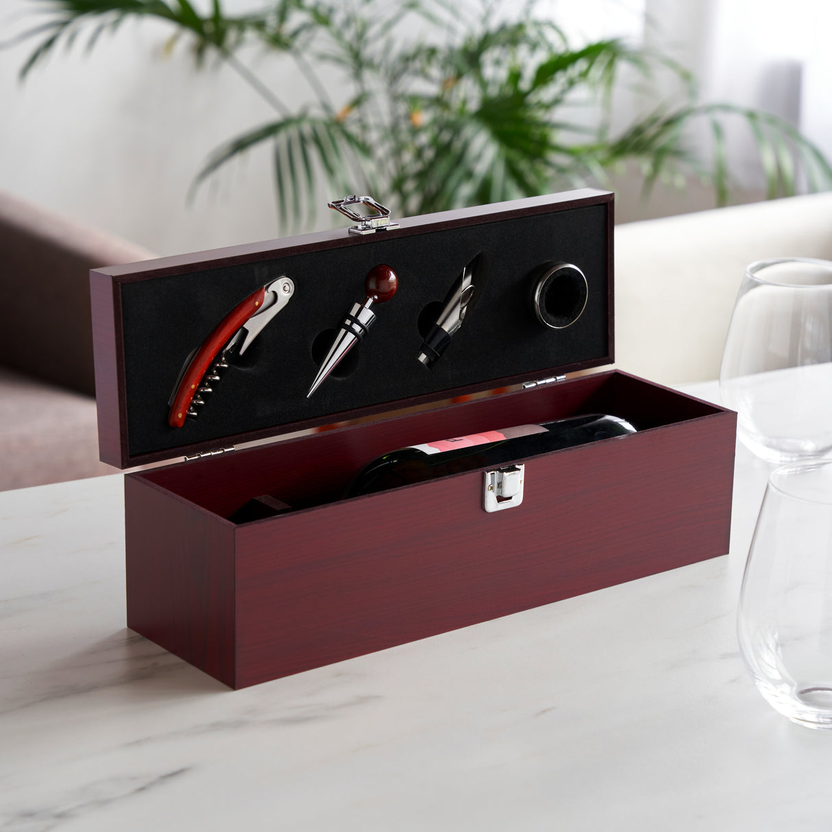 Cherry Single Bottle Box & Wine Tool Gift Set