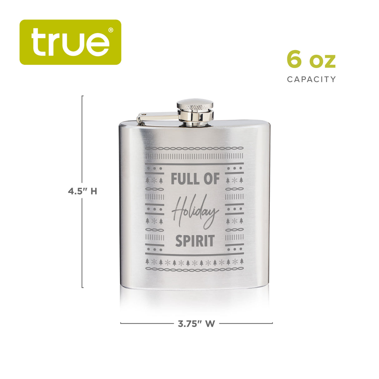 Trueflask 6 oz Stainless Steel Full of Holiday Spirit Flask