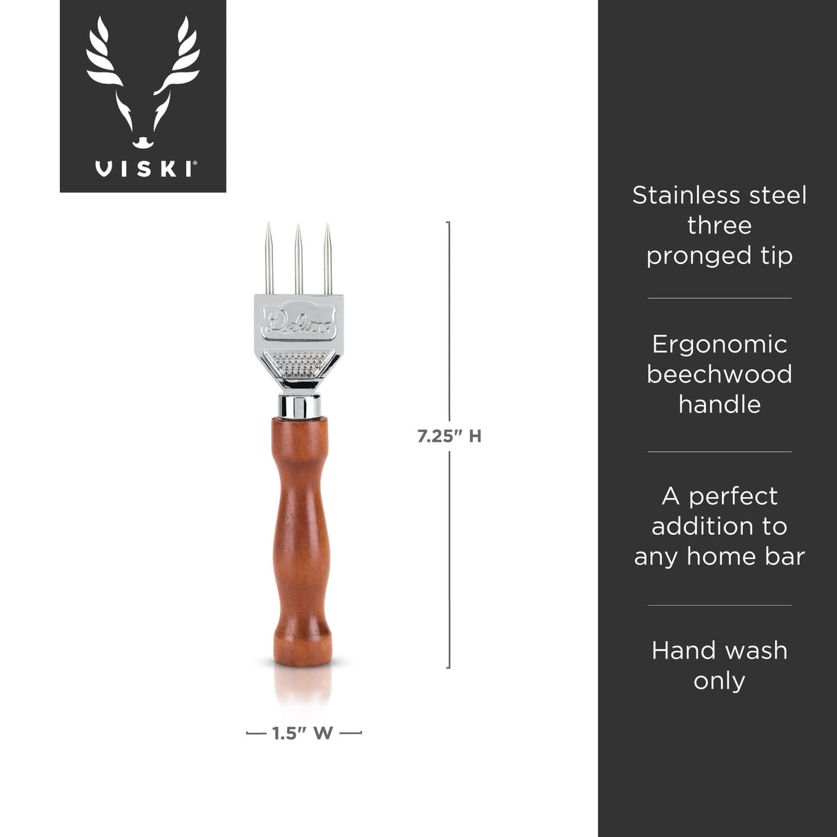 Viski Professional Three Pronged Ice Pick in Stainless Steel