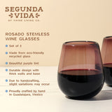 Segunda Vida Rosado Recycled Stemless Wine Glasses, Set of 2