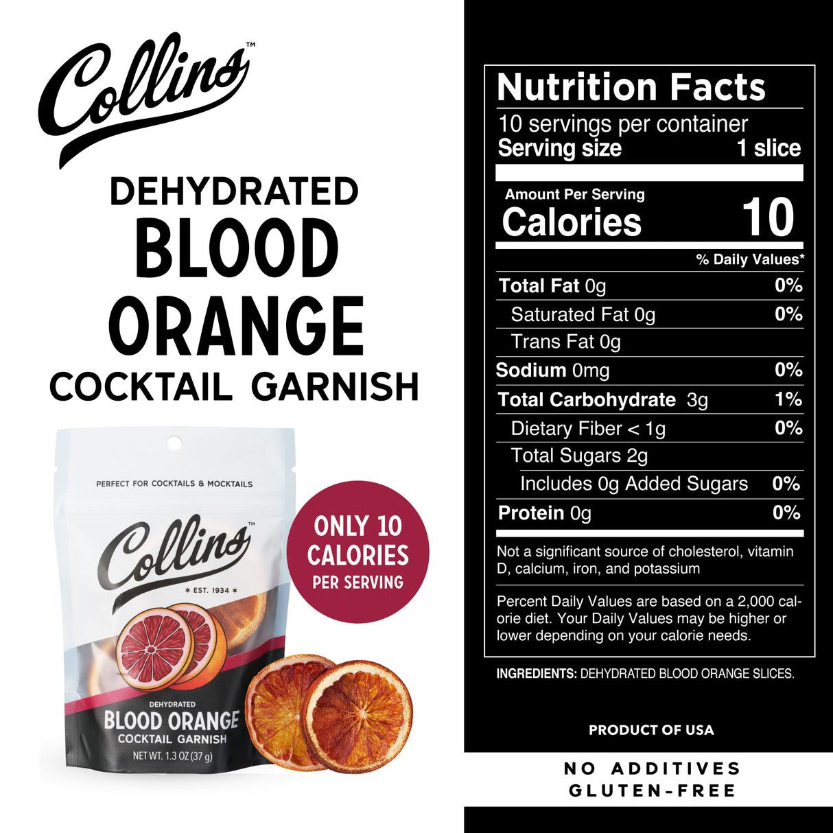 Dehydrated Blood Orange Cocktail Garnish, 1.3 oz