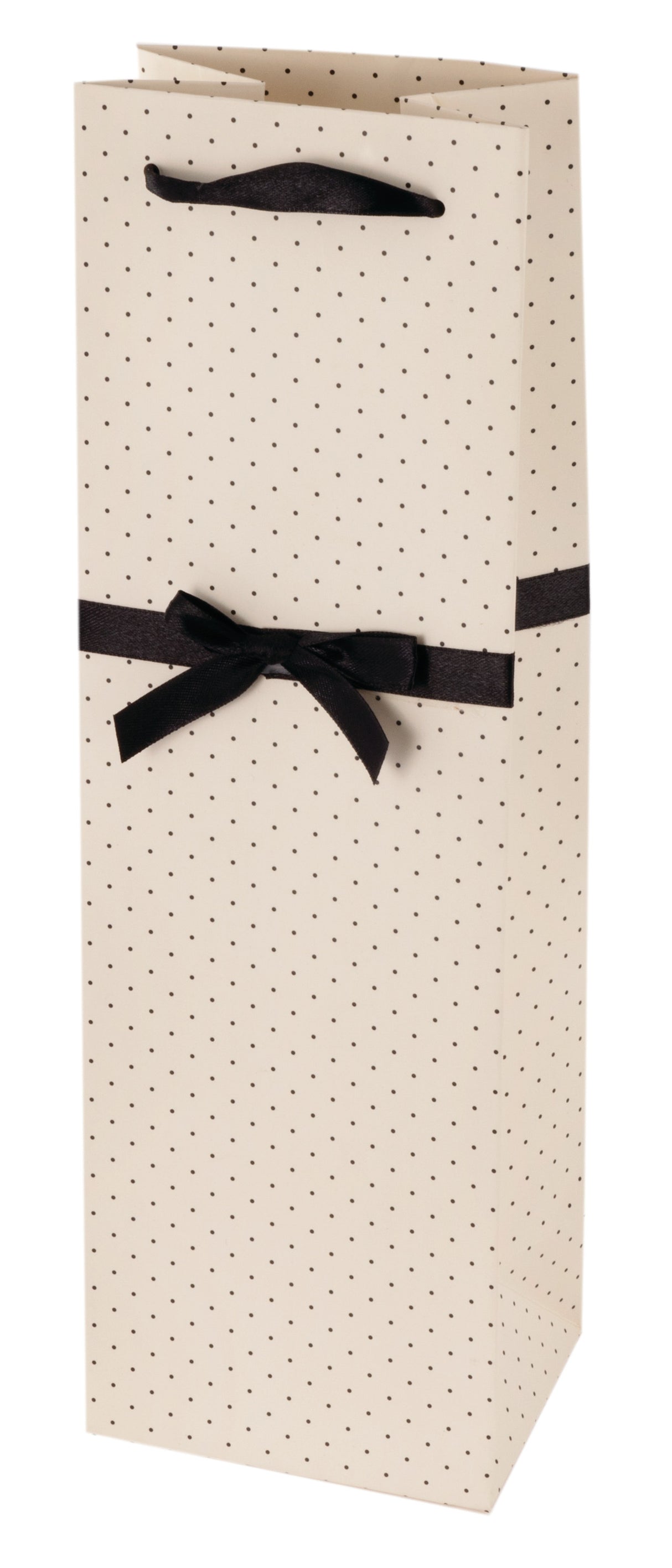 Ribbon Dot Single Bottle Wine Bag in White & Black