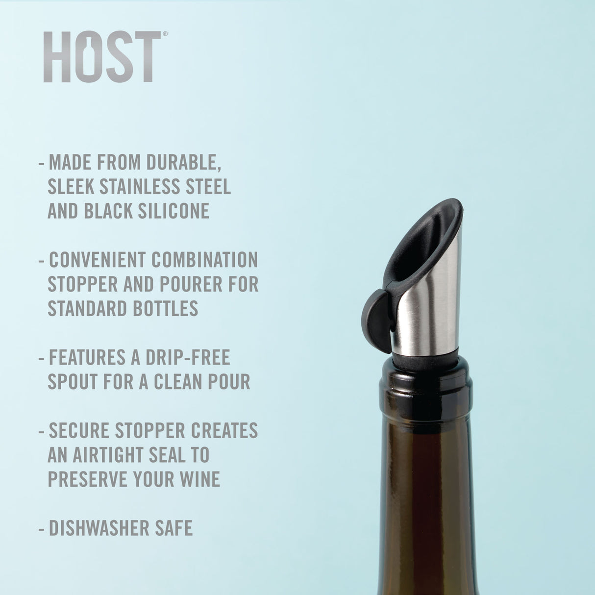 Stopper + Pourer with Easy Twist Knob in Stainless Steel