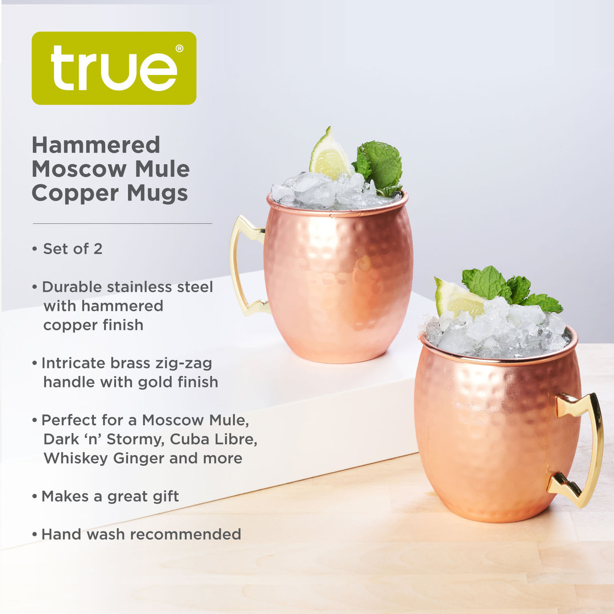 Moscow Mule Hammered Copper Plated Mugs, Set of 2