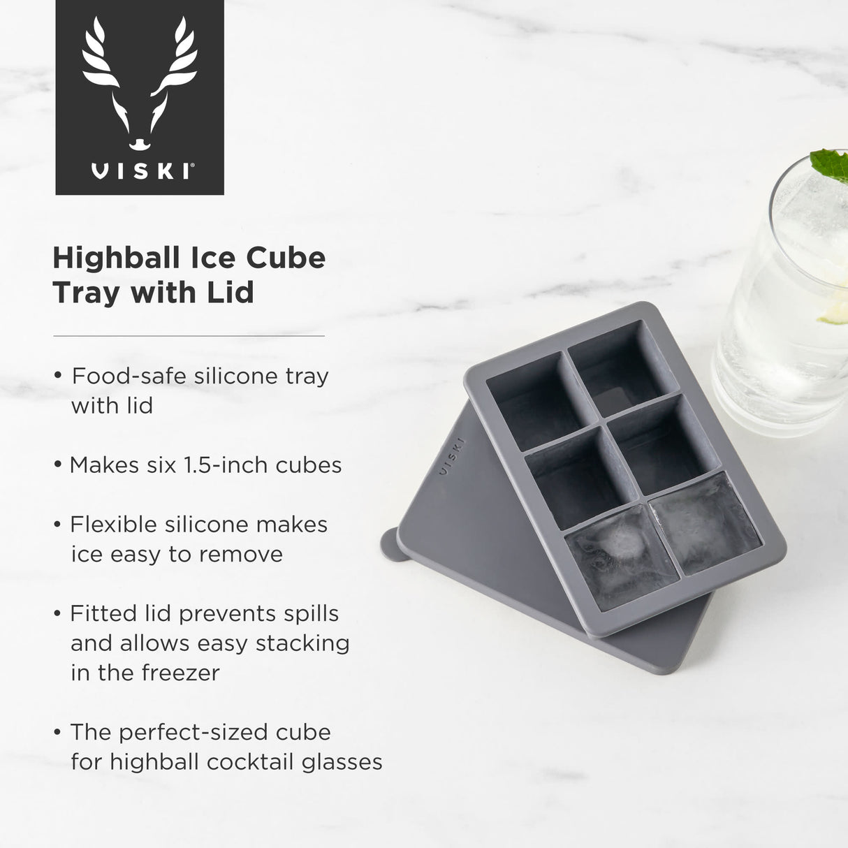 Glacier Highball Ice Cube Tray with Lid in Grey