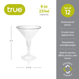 Party 8 oz Plastic Stemmed Martini Cups in Clear, Set of 12