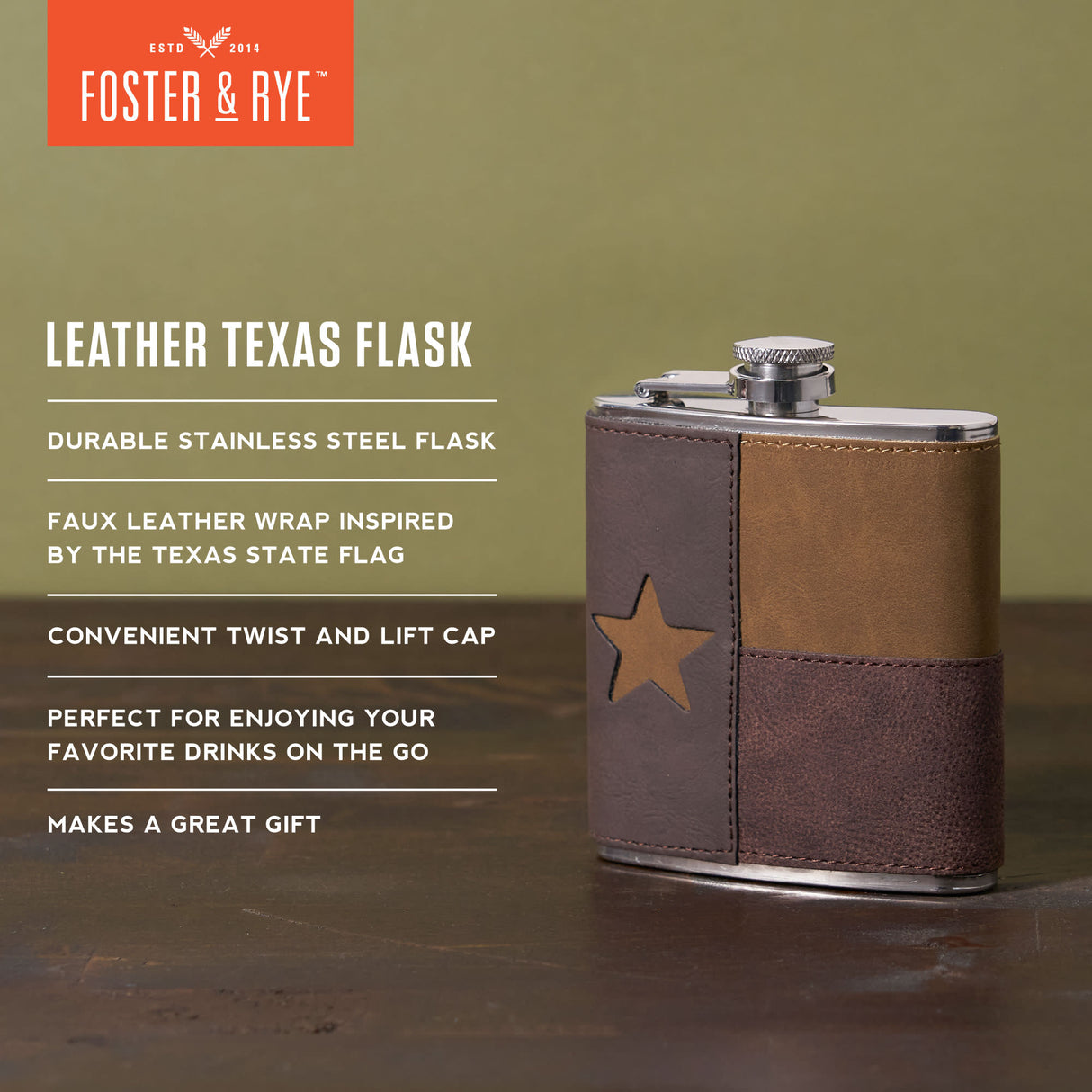 Texas 6 oz Faux Leather Flask