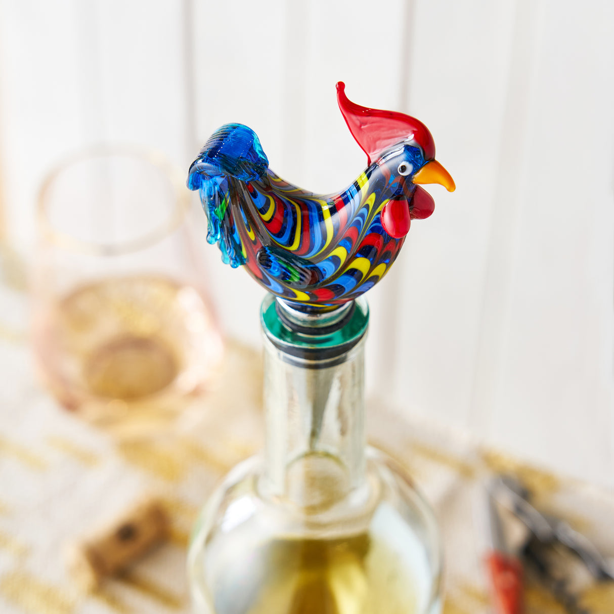 Rooster Glass Bottle Stopper