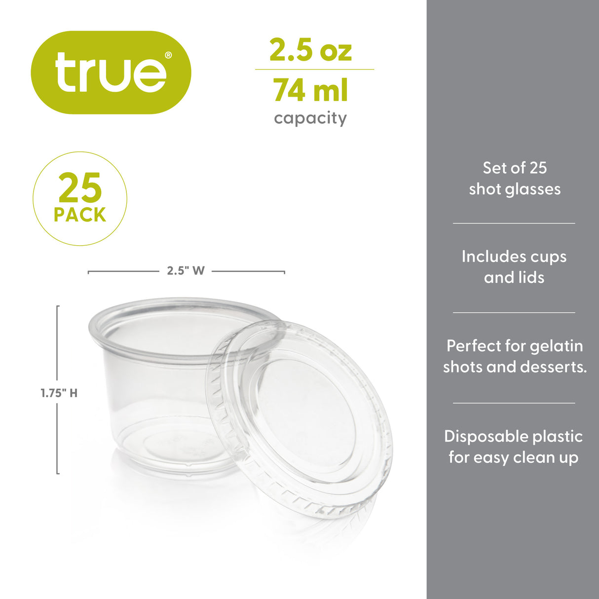 Party 2.5 oz Plastic Gelatin Shot Cups with Lids in Clear, Set of 25