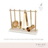 4-Piece Bar Tool Set in Gold with Marble and Stainless Steel Stand