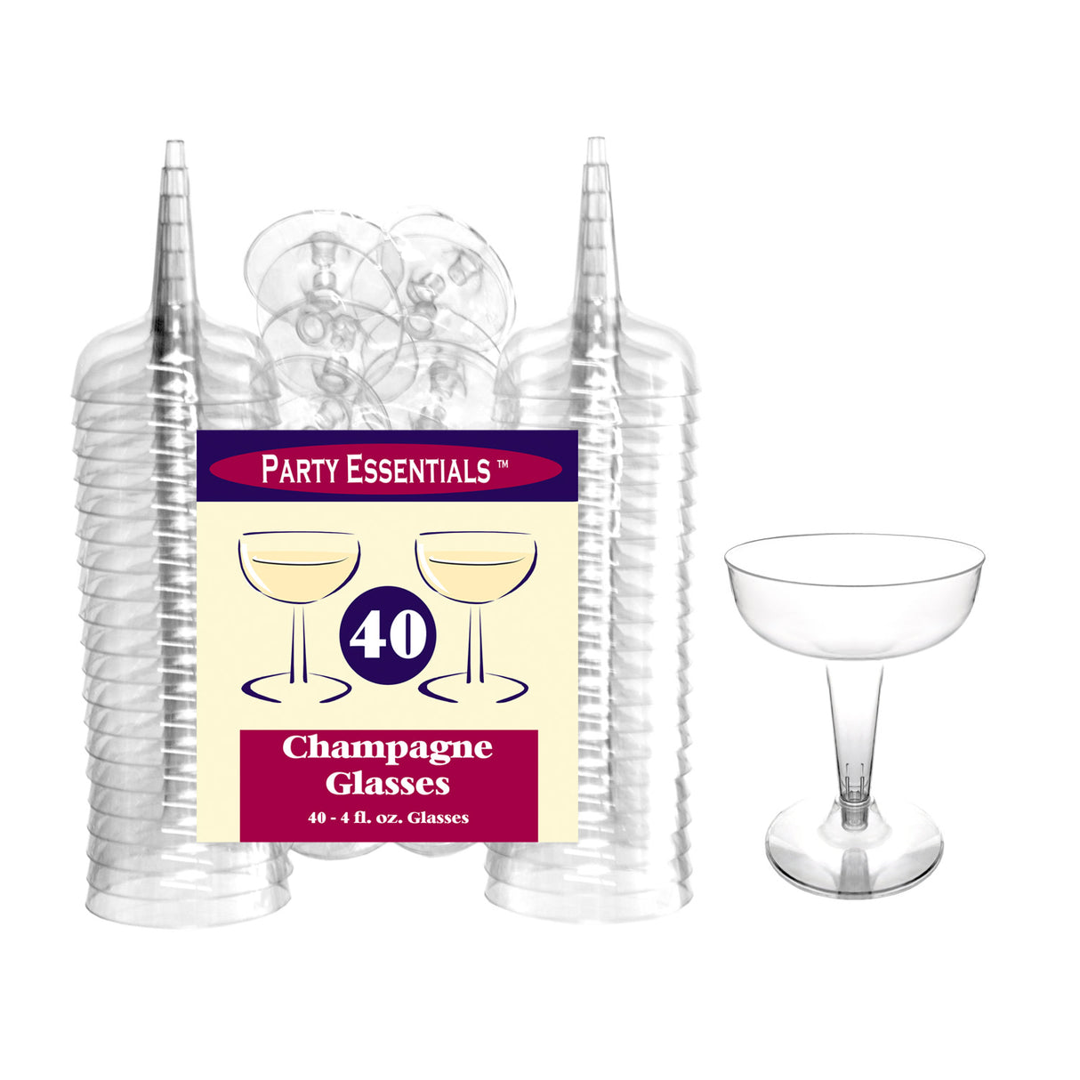 Party Essentials 4 oz Champagne Coupes, Set of 40