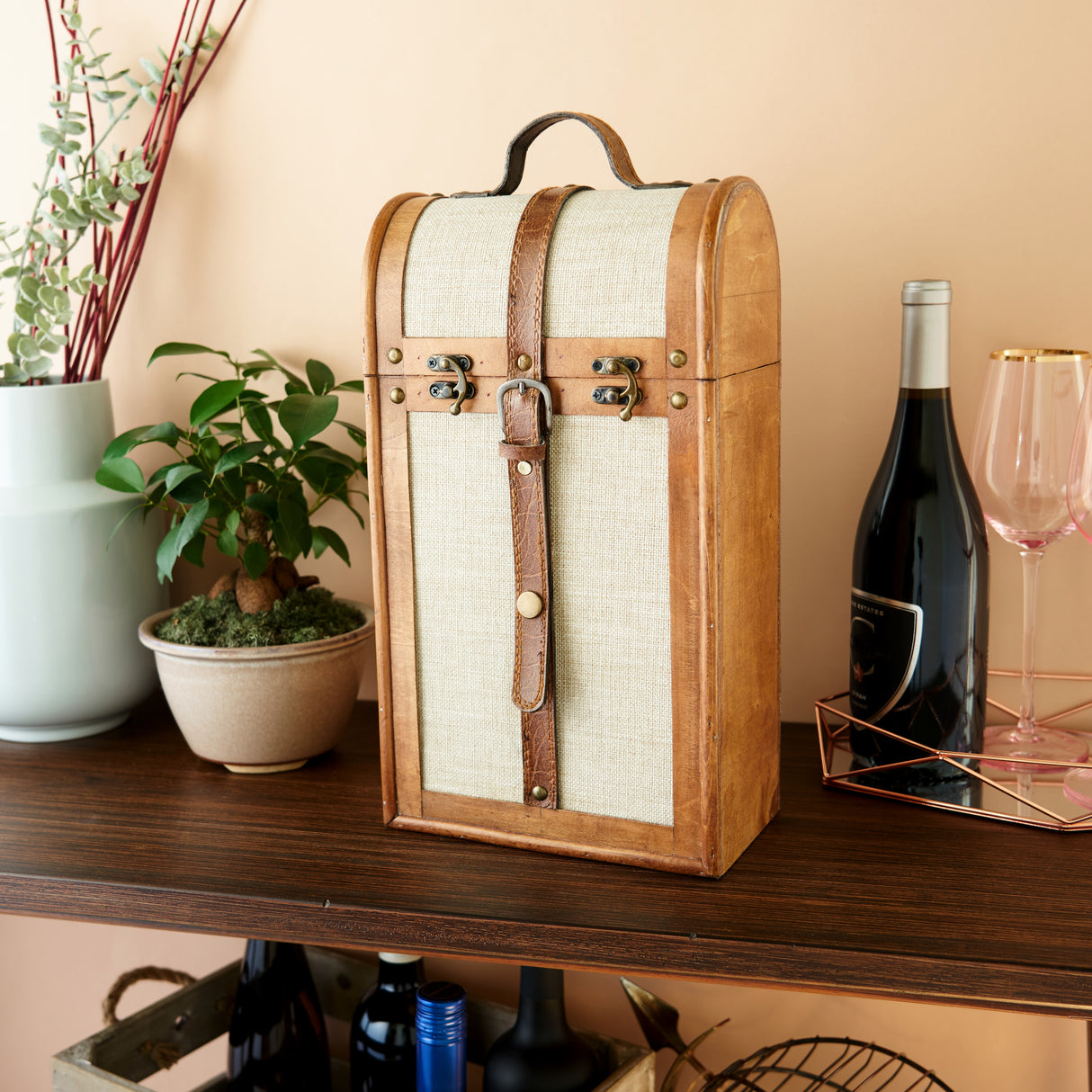 Two Bottle Vintage Trunk Wine Box