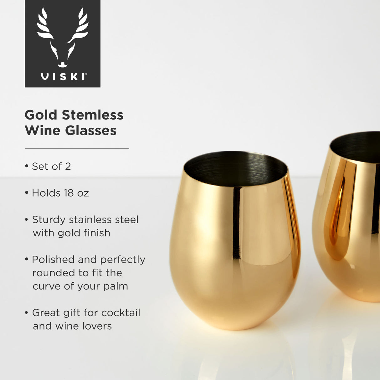 Belmont Stemless Wine Glasses in Gold, Set of 2