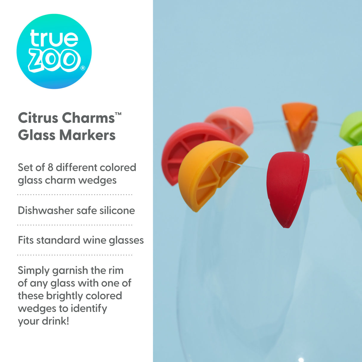 TrueZoo Citrus Charms Silicone Drink Marker, Set of 8, CDU 12ct