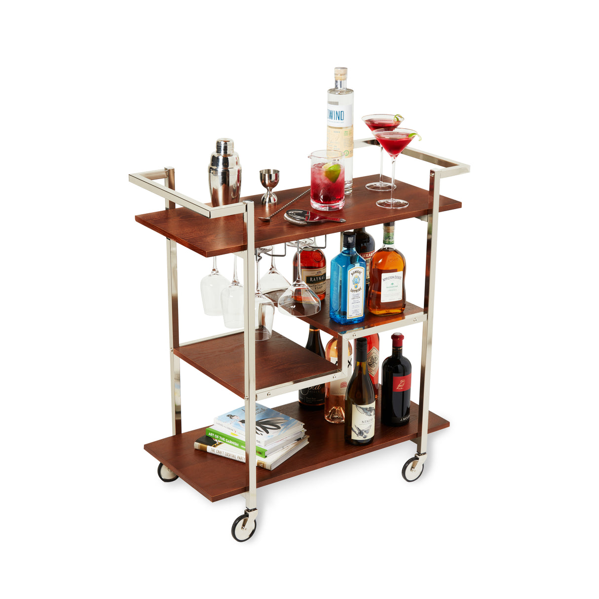 Harrison Bar Cart in Wood and Stainless Steel