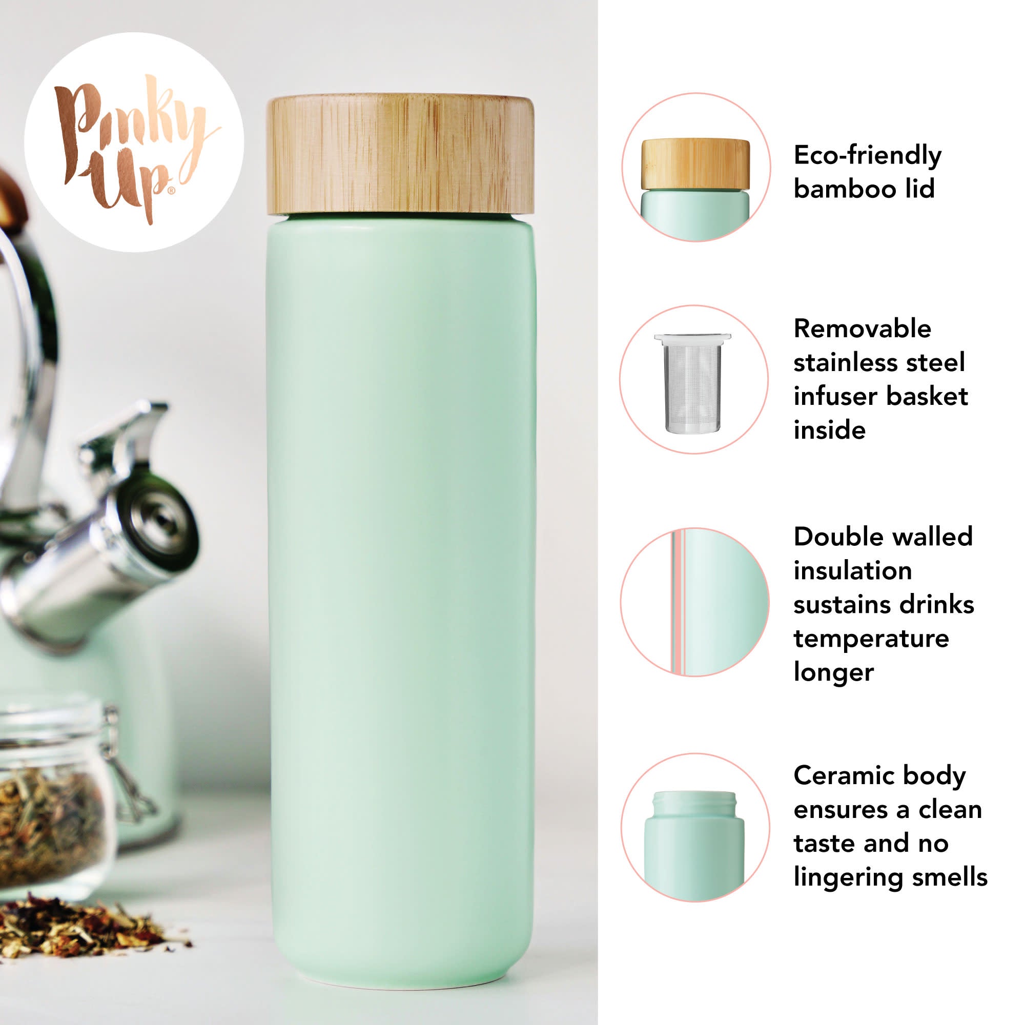Tatyana Ceramic Travel Infuser Mug in Turquoise - Thumbnail 3