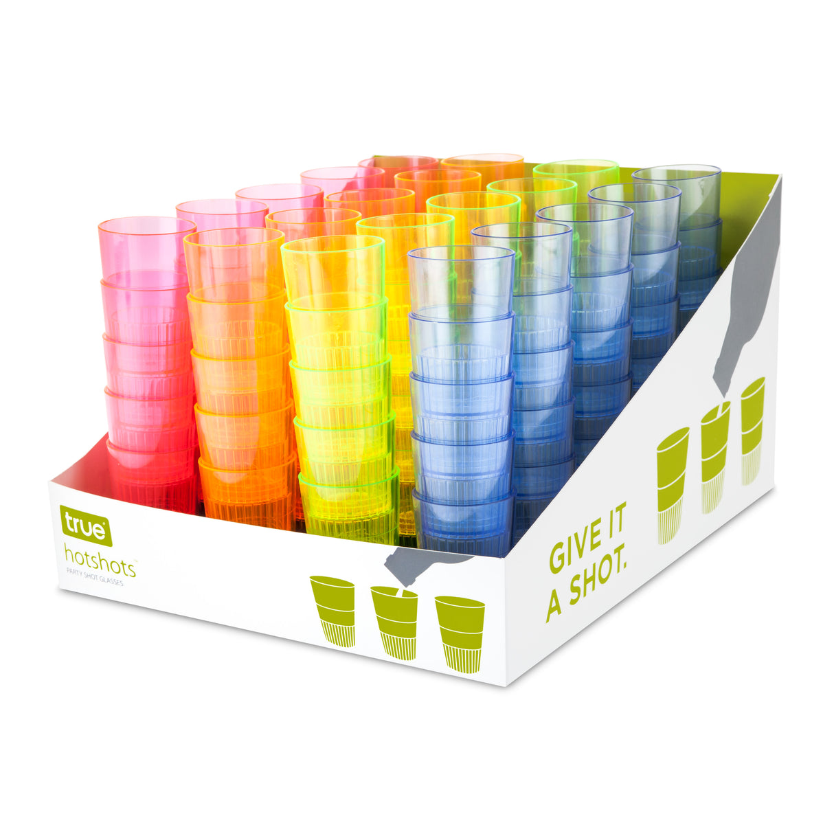 Party HotShots 1.5 oz Plastic Shot Glasses in Assorted Colors, CDU 100ct